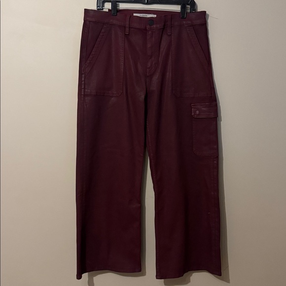 NWT- Hudson Rosie Cargo Wide Leg Faux Leather pants, Coated Bordeaux, size 33 - Picture 3 of 12
